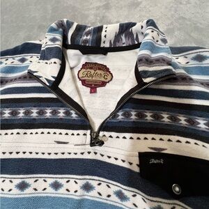 Men's Blue and White Zip-Up Sweater